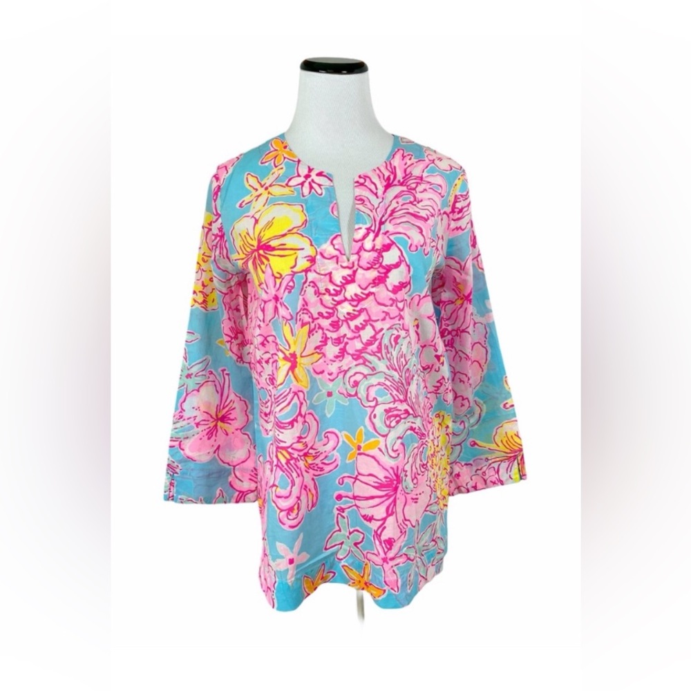 Lilly Pulitzer Amelia Island Tunic Top Lolita Sz S Pink Floral Popover